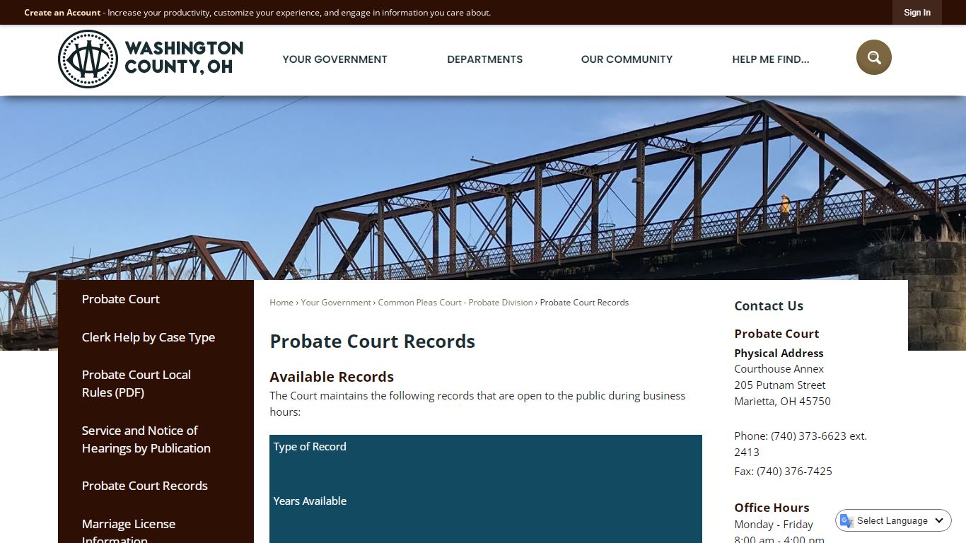 Probate Court Records | Washington County, OH - Official ...